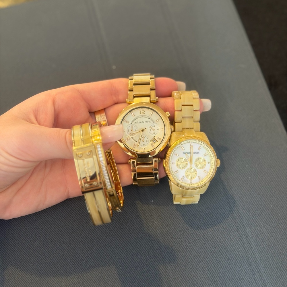 Michael Kors Gold Tone Women's Watch Trio with Matching Bracelet